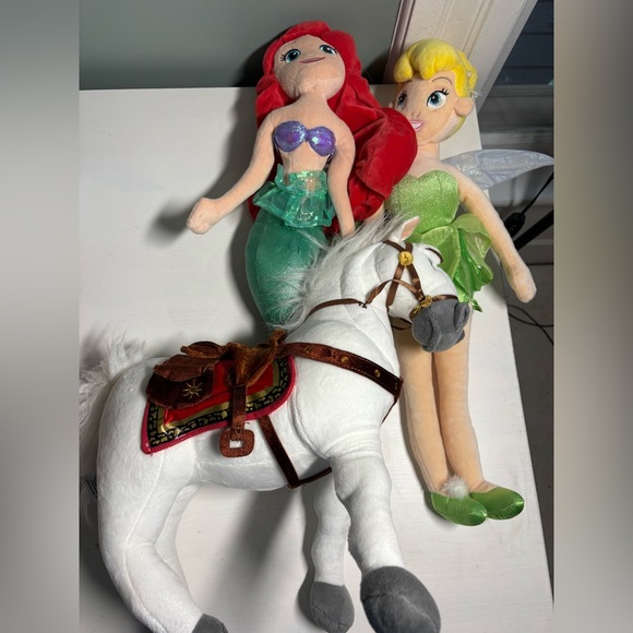 LOT OF 3 Disney Store Princess Plush ARIEL Tinkerbell Maximus The Horse - Picture 1 of 7